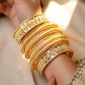 Timeless Pearl Work Bridal Gold Bangles