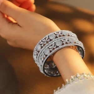 American Diamond Zirconia Studded Floral Design Bangles