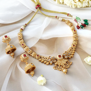 Elegant Red Gold Plated Short Necklace Set
