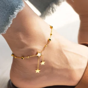 Rubans 18K Gold-Plated Stainless Steel TarnishFree Waterproof Stars Charm Anklet for Women
